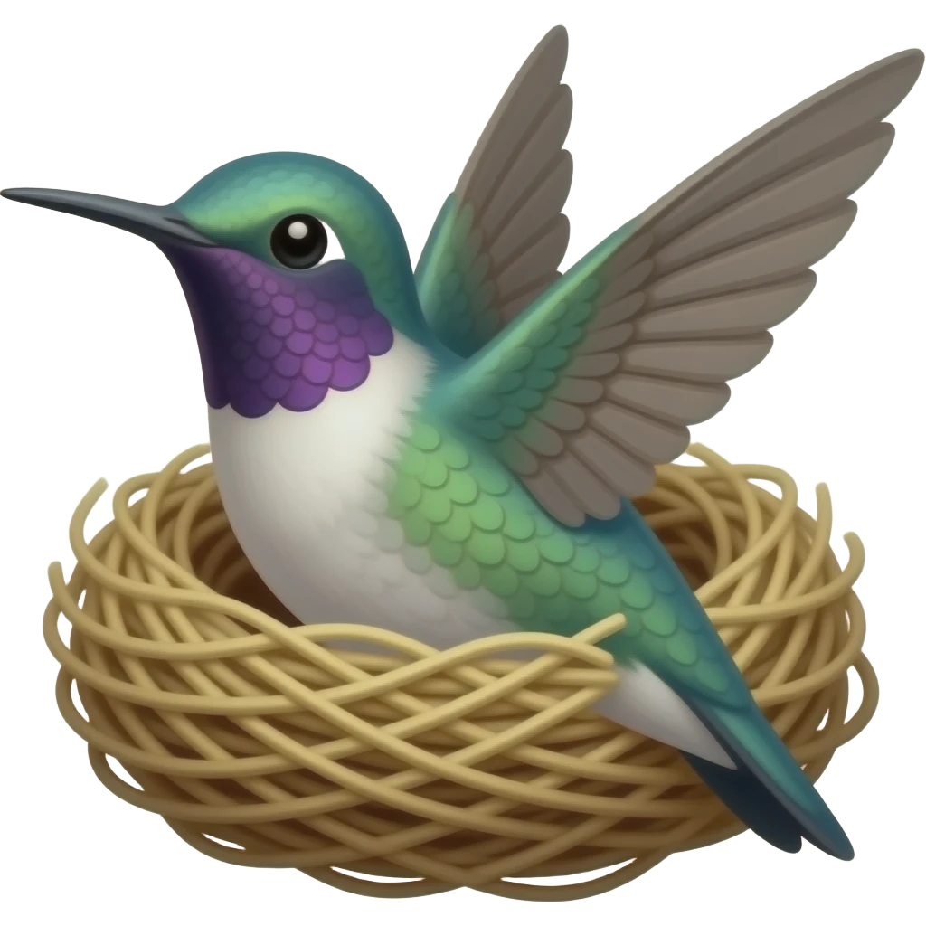 Beautiful, hummingbird in nest emoji