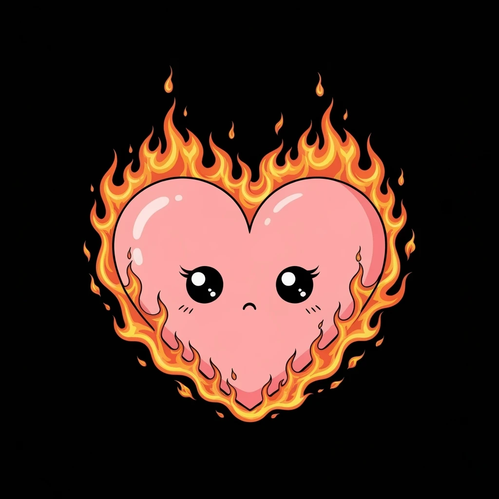 cute emo heart with flames emoji