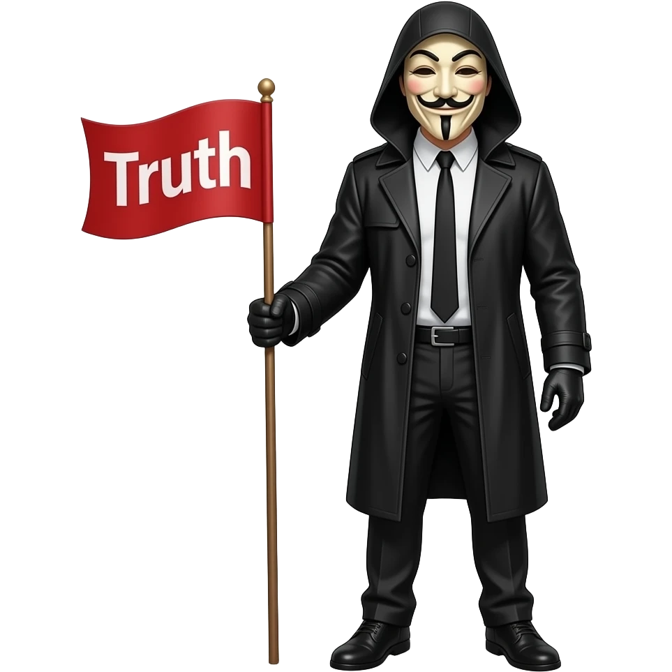 v for vendetta elinde truth yazan bir bayrakla özgürce duruyor yazının arkası beyaz emoji
