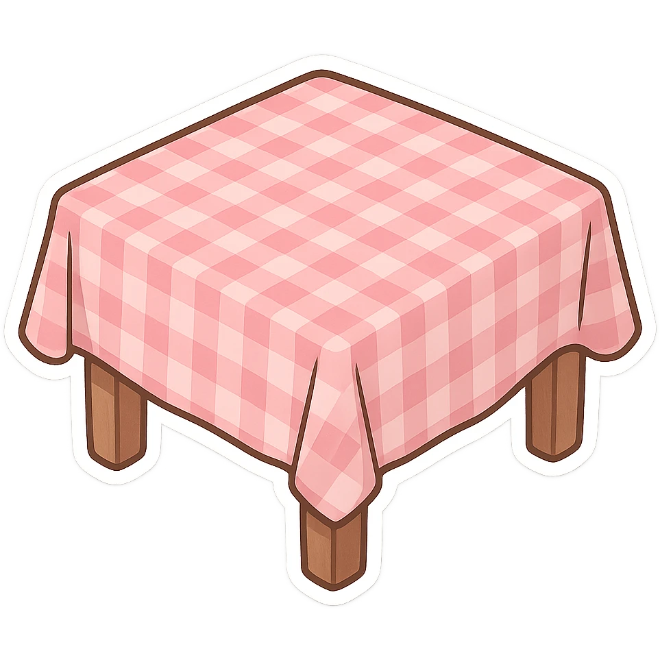 一个粉色方格的桌布的方形餐桌 emoji