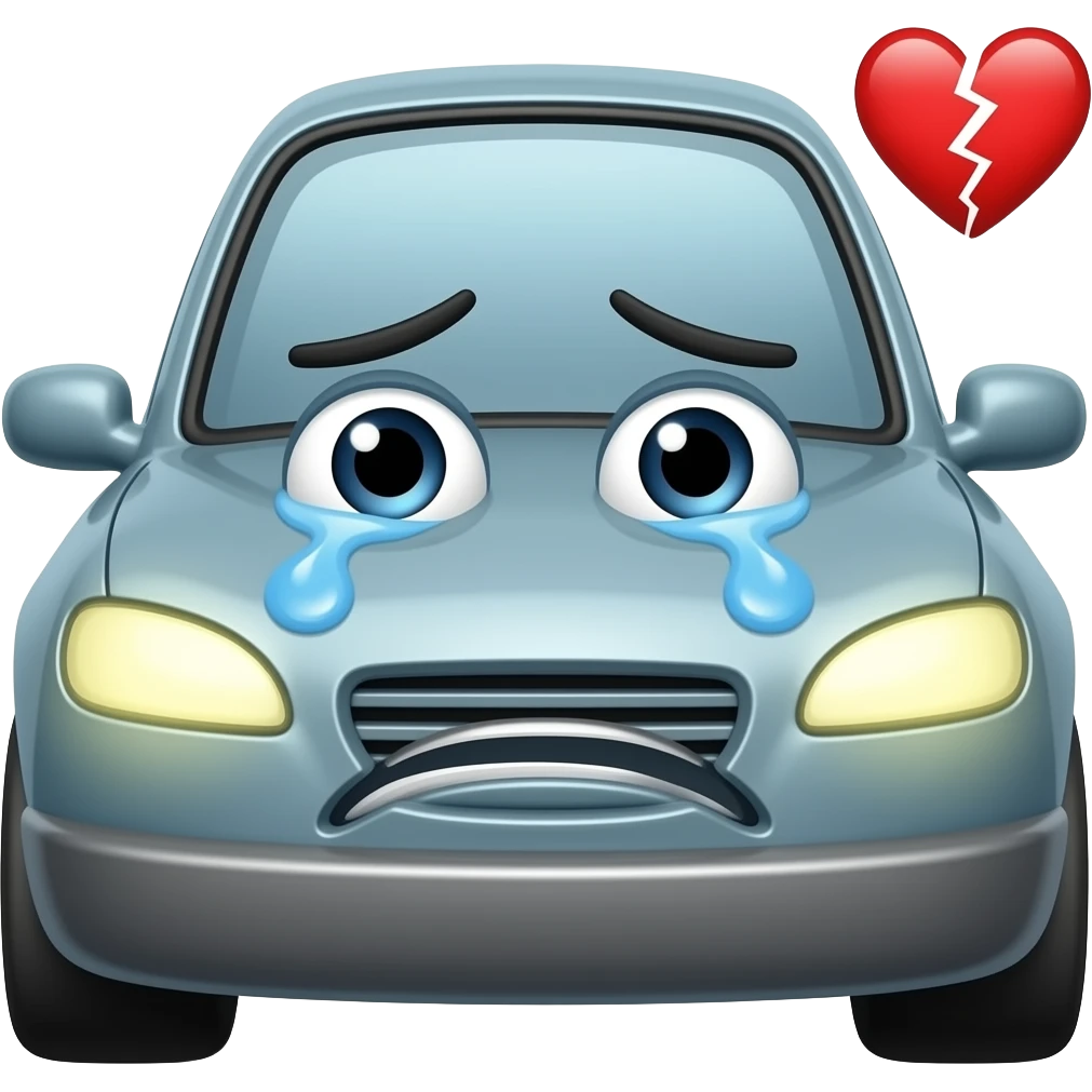 VERY SAD (1 STAR FEELING)
Eyes watery with tears forming
Eyebrows curved upward (pain expression)
Mouth broken / sad shape
Subtle shaking motion
Optional: cracked heart symbol near car
Headlights dim slightly emoji