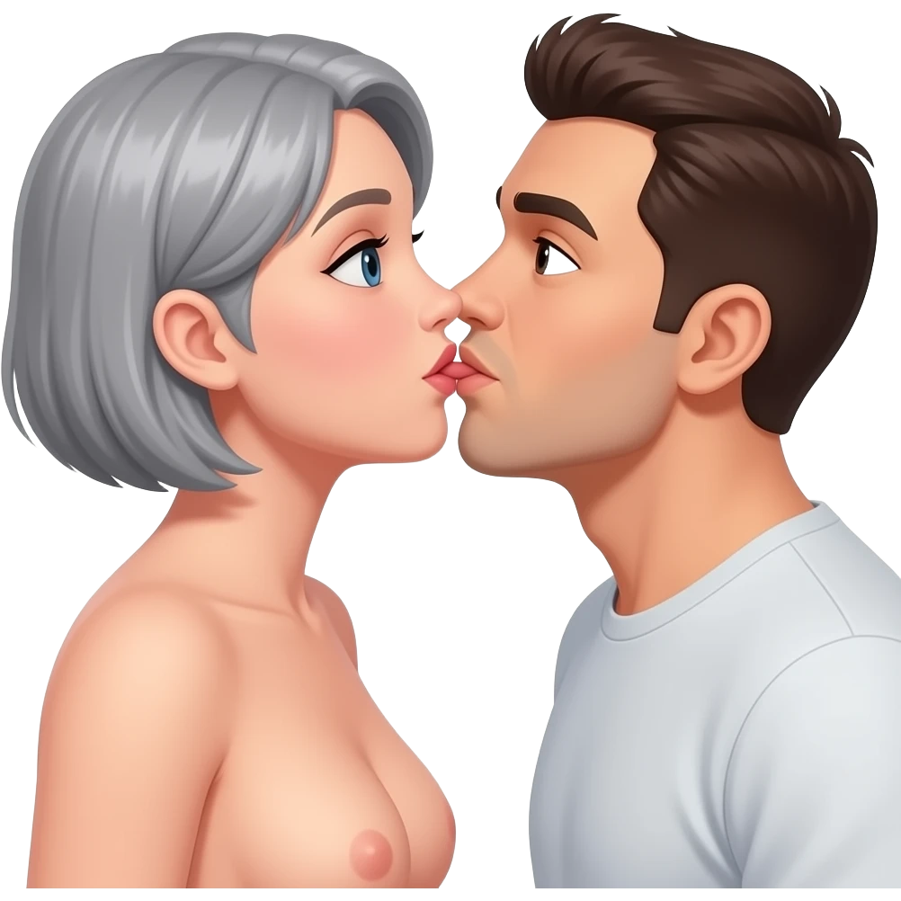 Nude woman full body with short grey hairs sucking man emoji