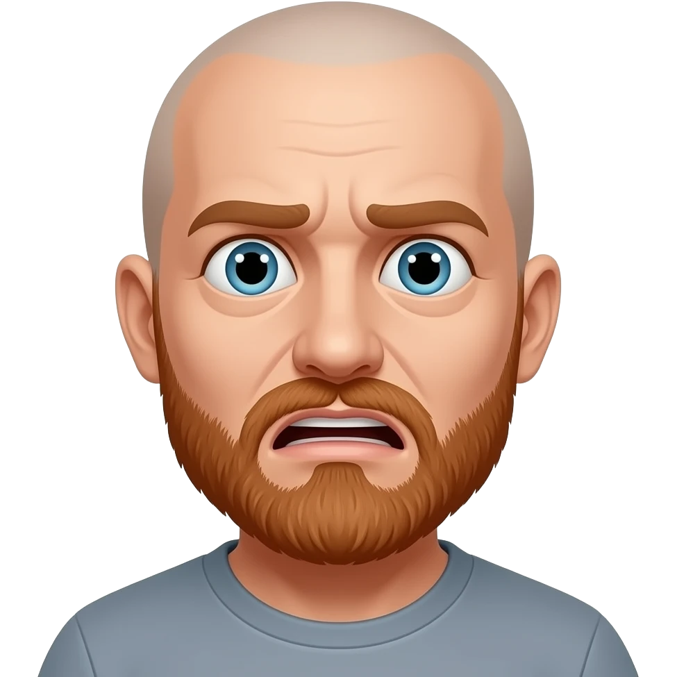White man with no hair and a red beard looking scared emoji