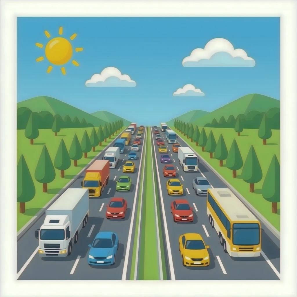 Highway full of cars and trucks & buses emoji