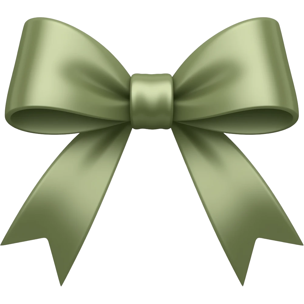 elegant ribbon bow,  muted earthy palette with dark olive green, soft sage green, emoji