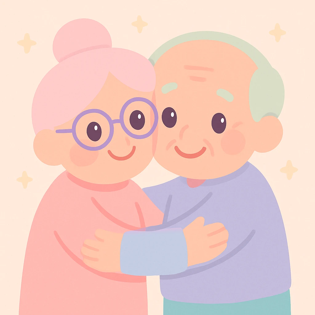 grandparents hugging, colorful illustration emoji