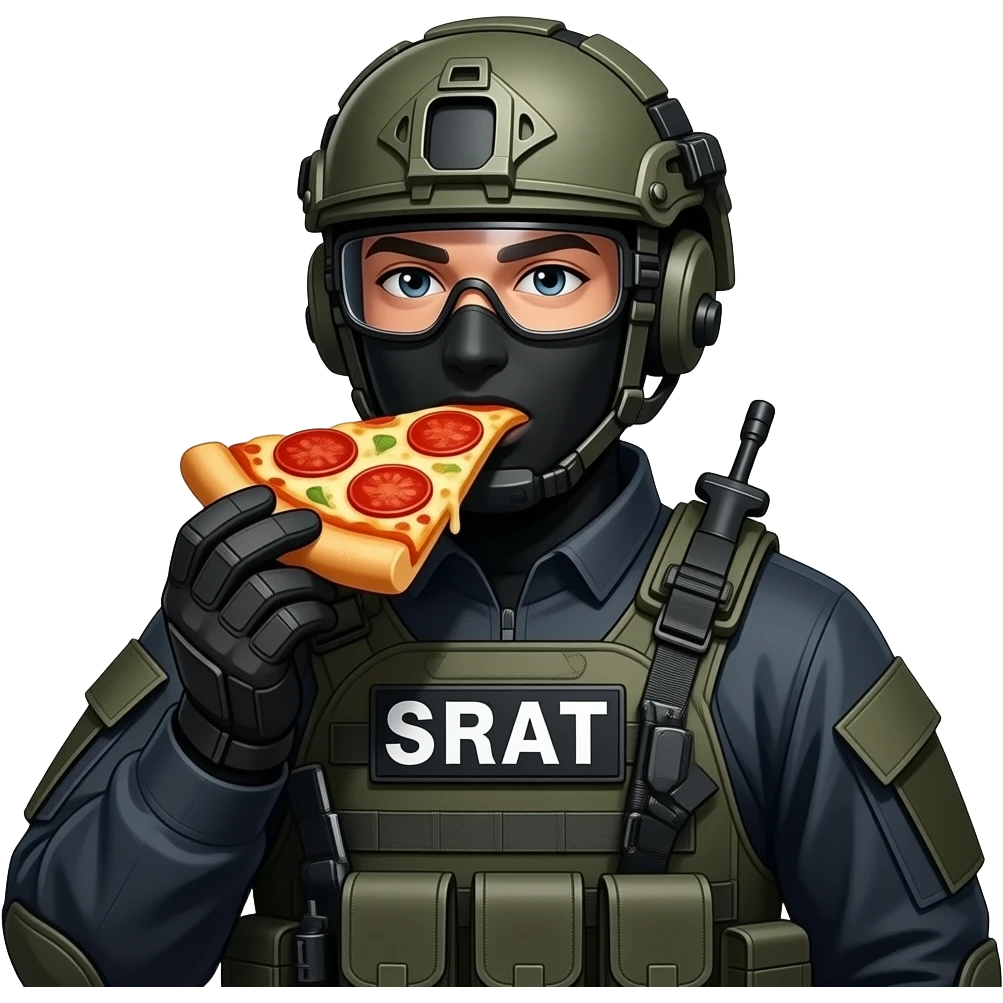 A swat guy that is eating a pizza emoji