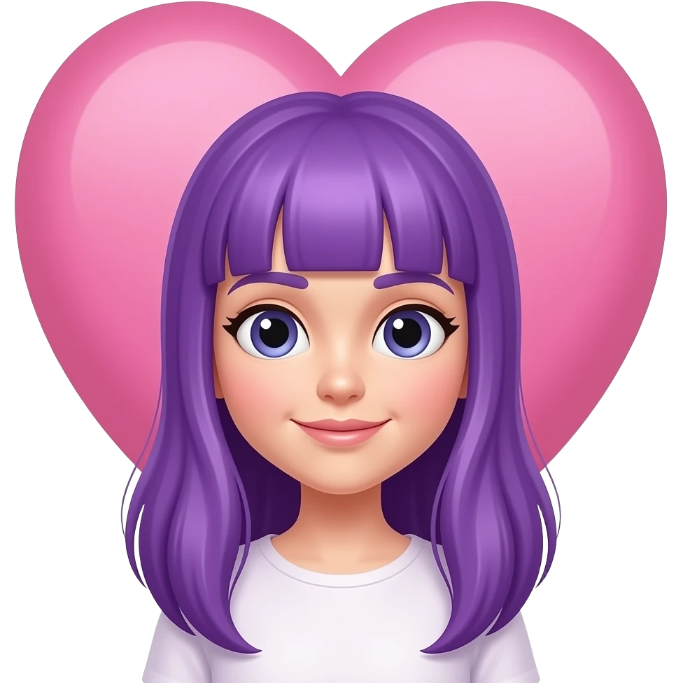 GIRL WITH LONG PURPLE HAIR WITH A HEART emoji