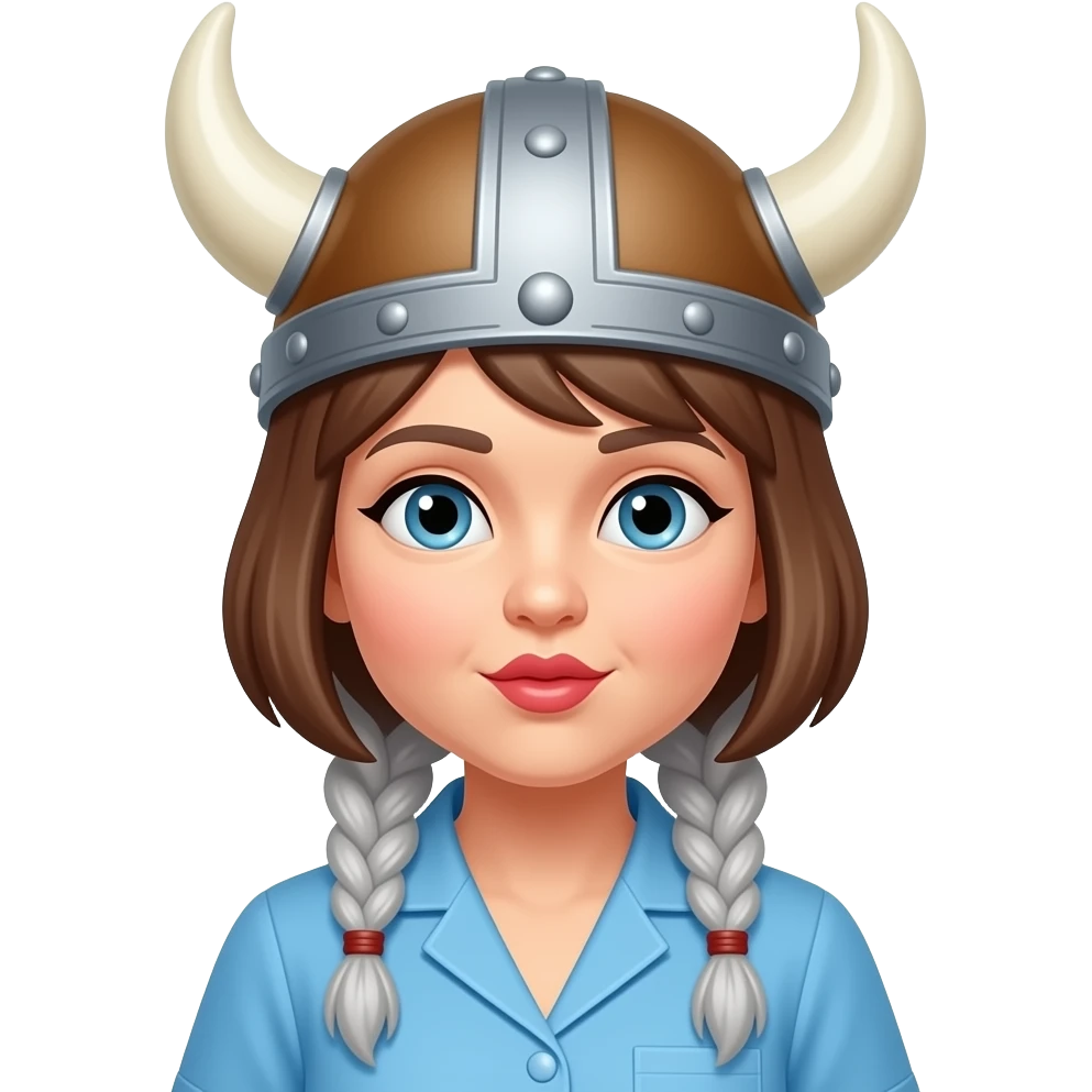 Viking hat silver braids old woman old nurse short brunette hair kissing on lips emoji