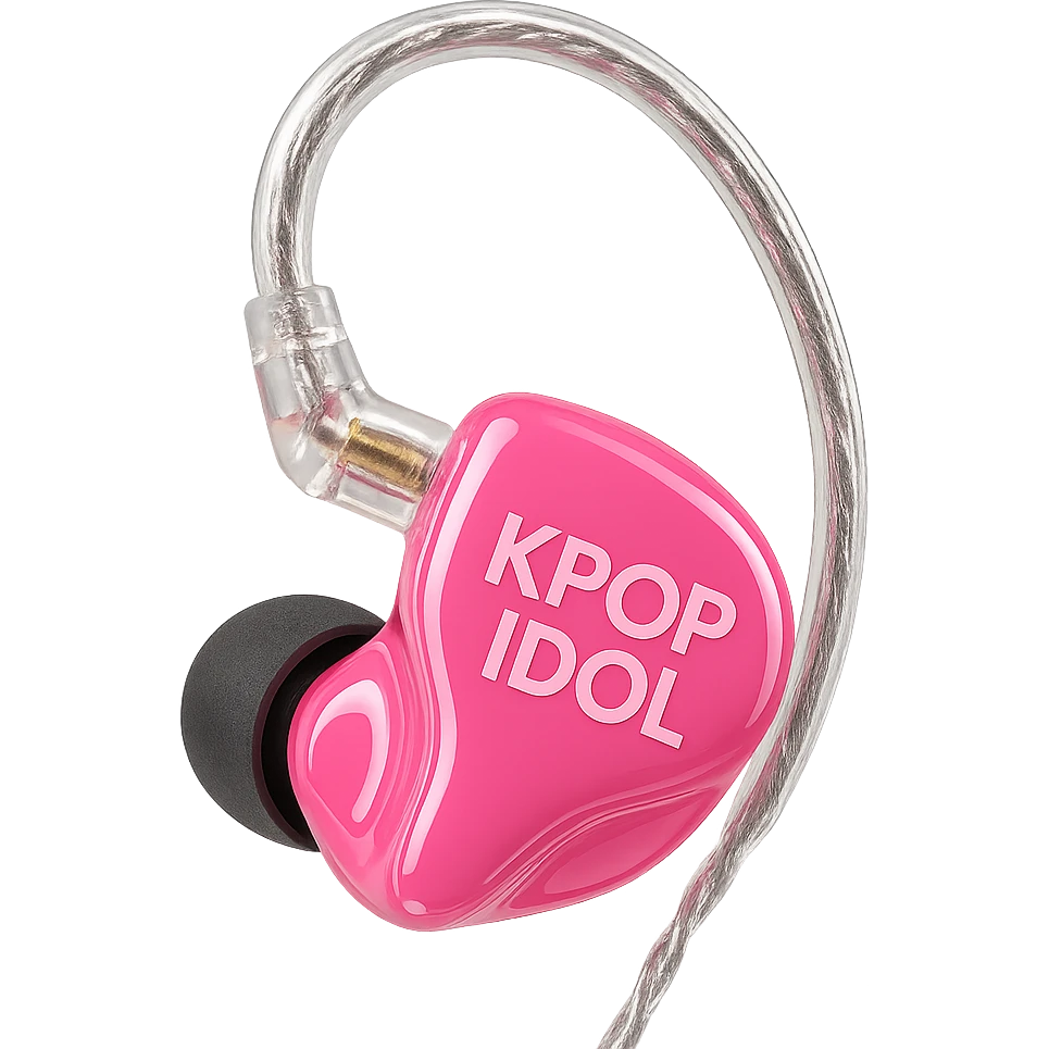 pink kpop idol stage earpiece, stylish and glossy emoji