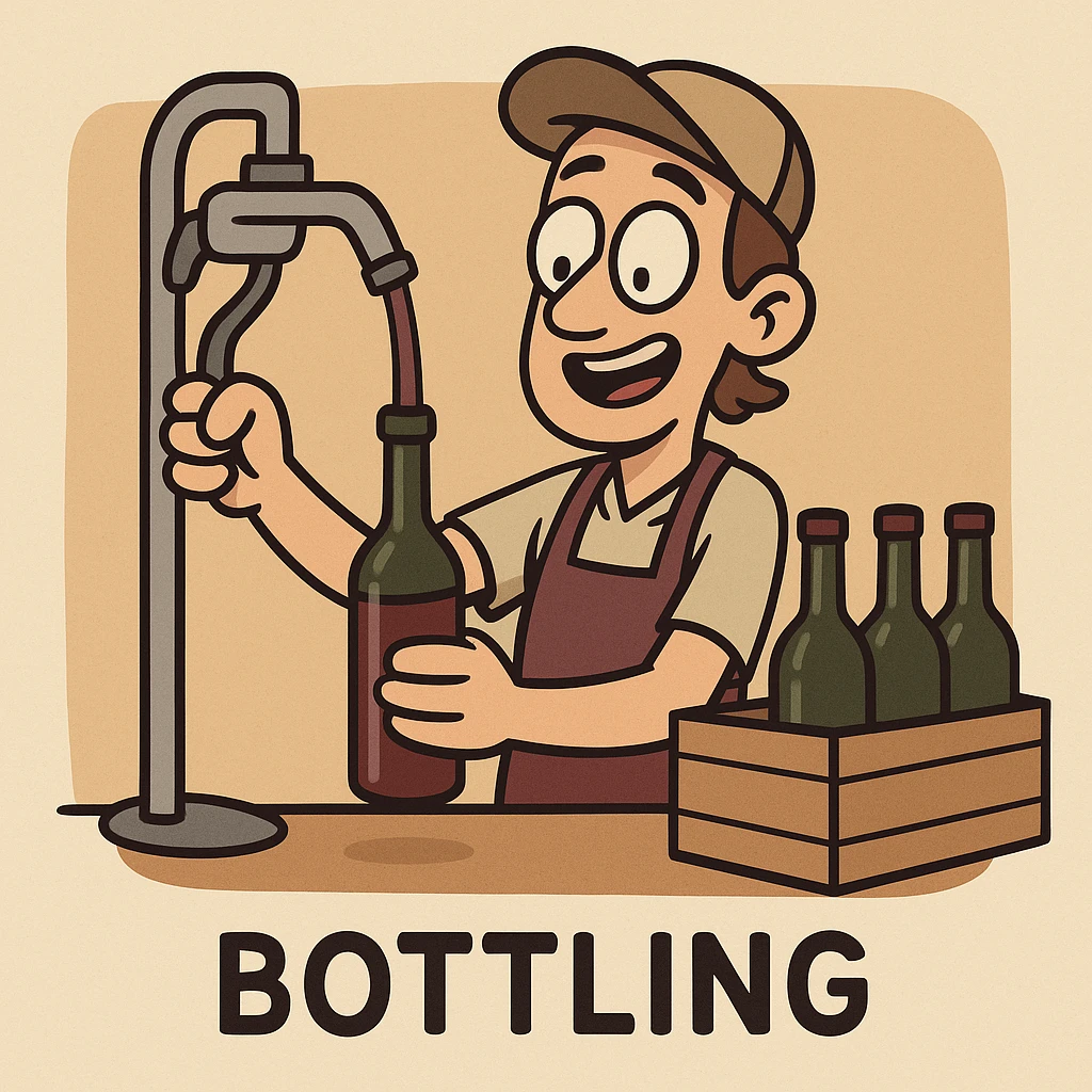 icon representing bottling in wine making process, flat toon style emoji