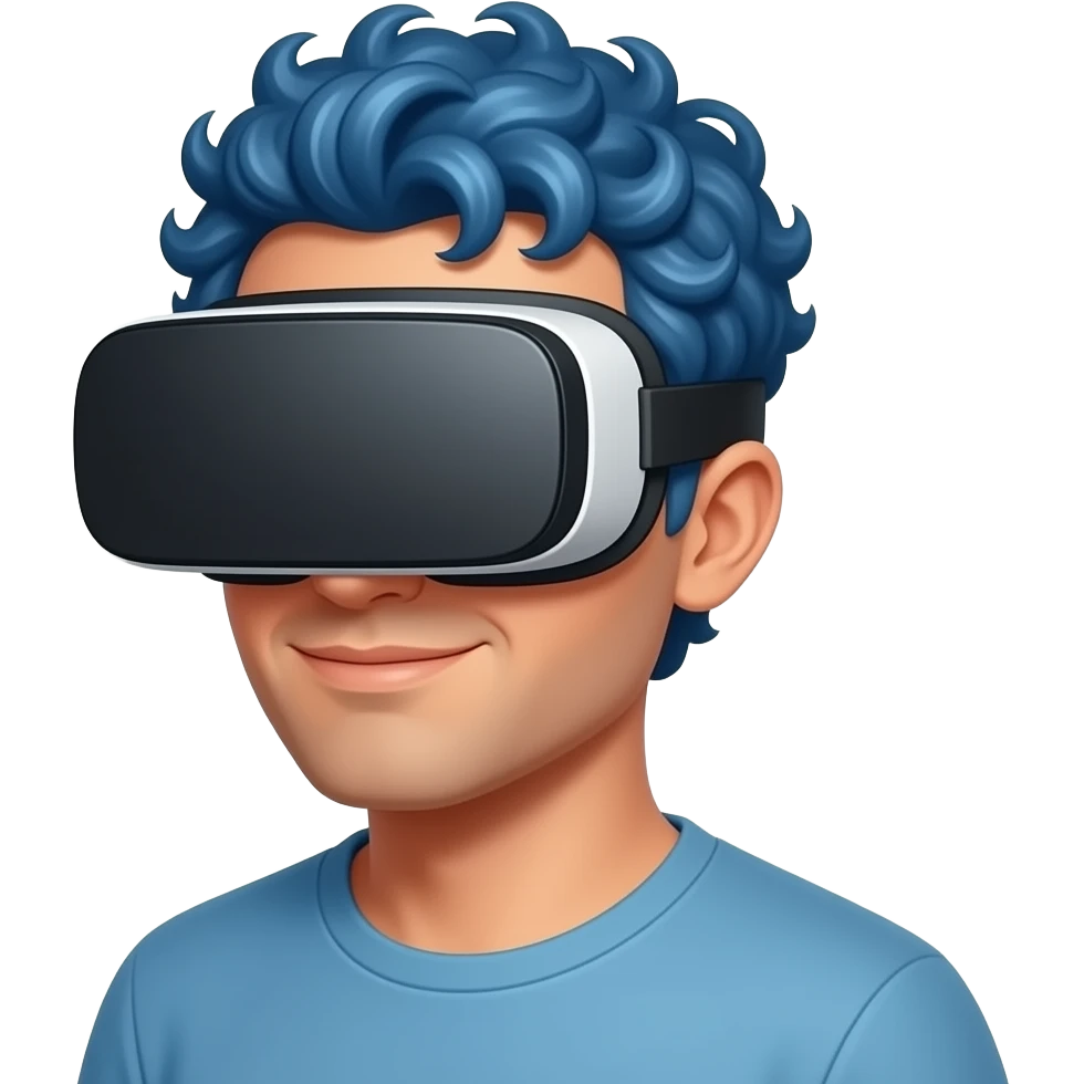 A man playing vr with curly hair which is highlighted blue emoji