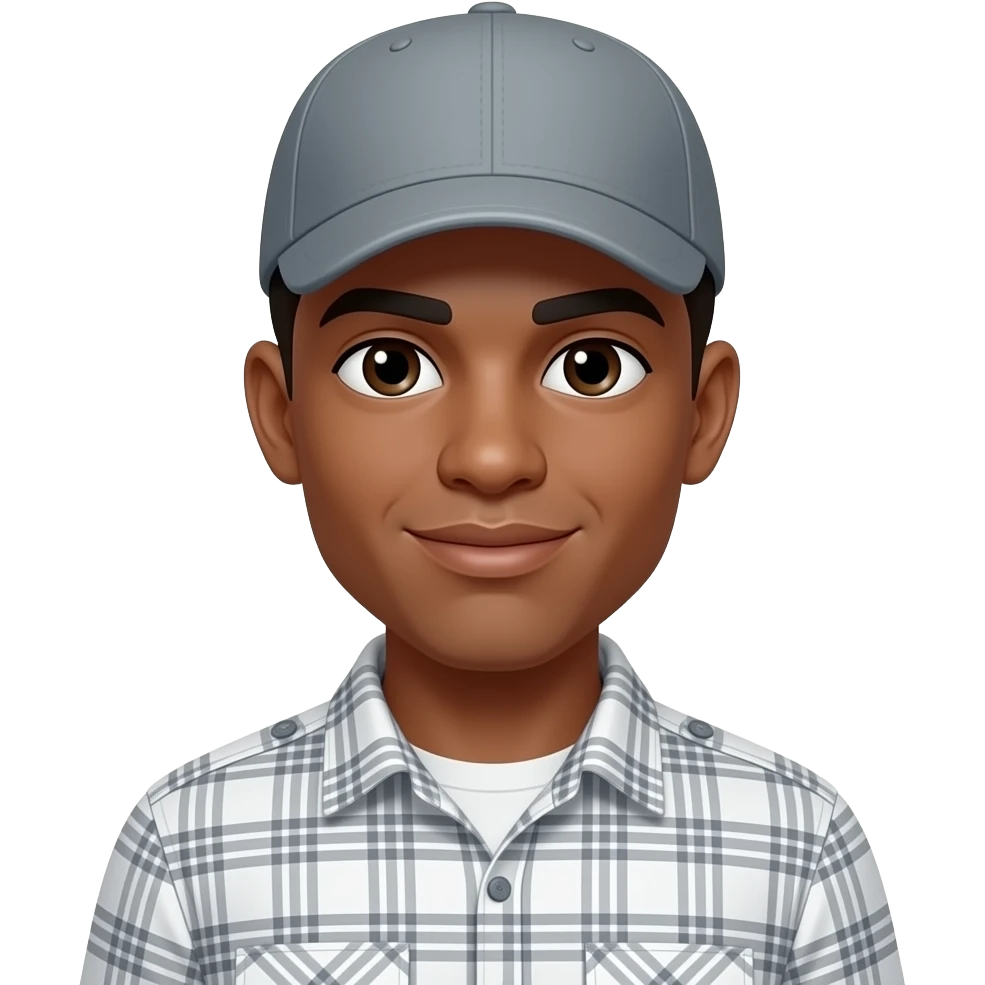 Moreno con gorra militar gris y franela blanca emoji