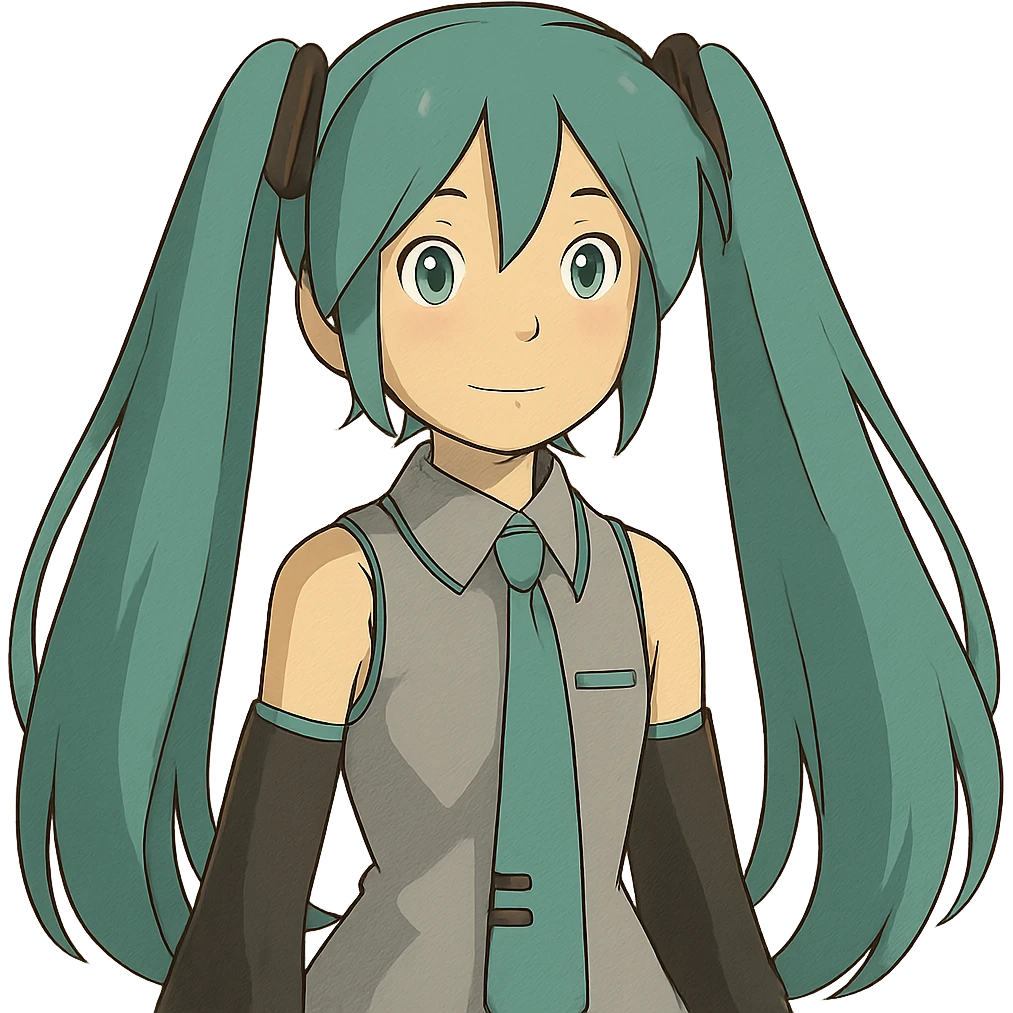 ghibli style Hatsune Miku with teal twin tails emoji