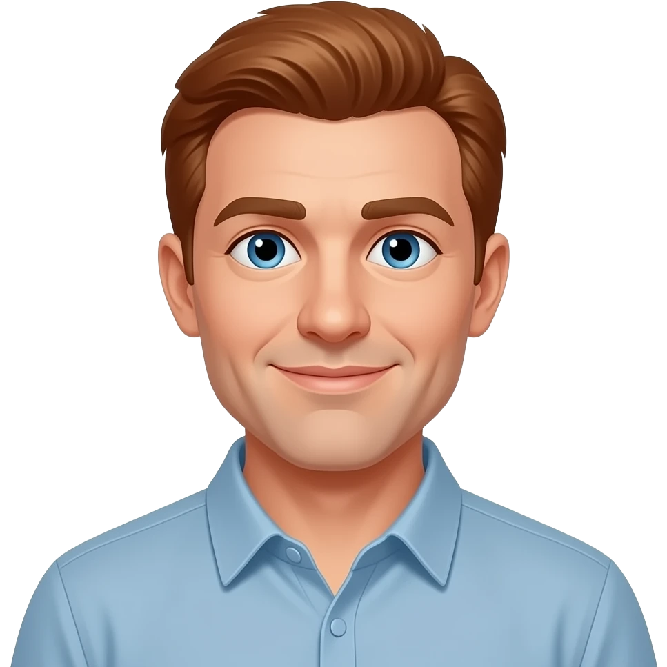 a 40 year old male with reddish brown hair white complexion and blue eyes emoji