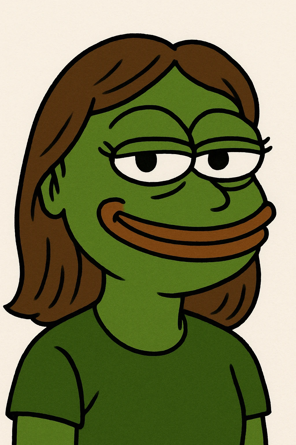 smiling girl meme parody, girl with confident smirk, chaos in background, emoji-face-to-image style emoji