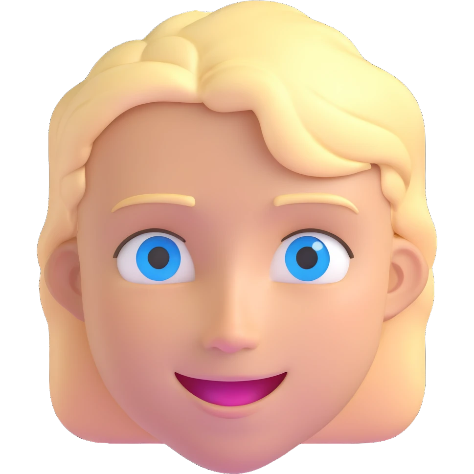 blond David with blue eyes and a happy expression emoji