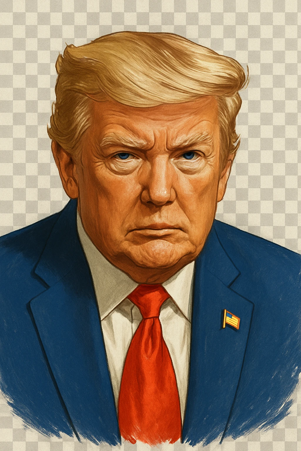 Дональд Трамп в слегка рисованном, но при это объемный стиль, прозрачный фон emoji