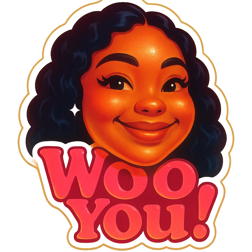 excited smile with mouth closed add the words W You! in pink emoji