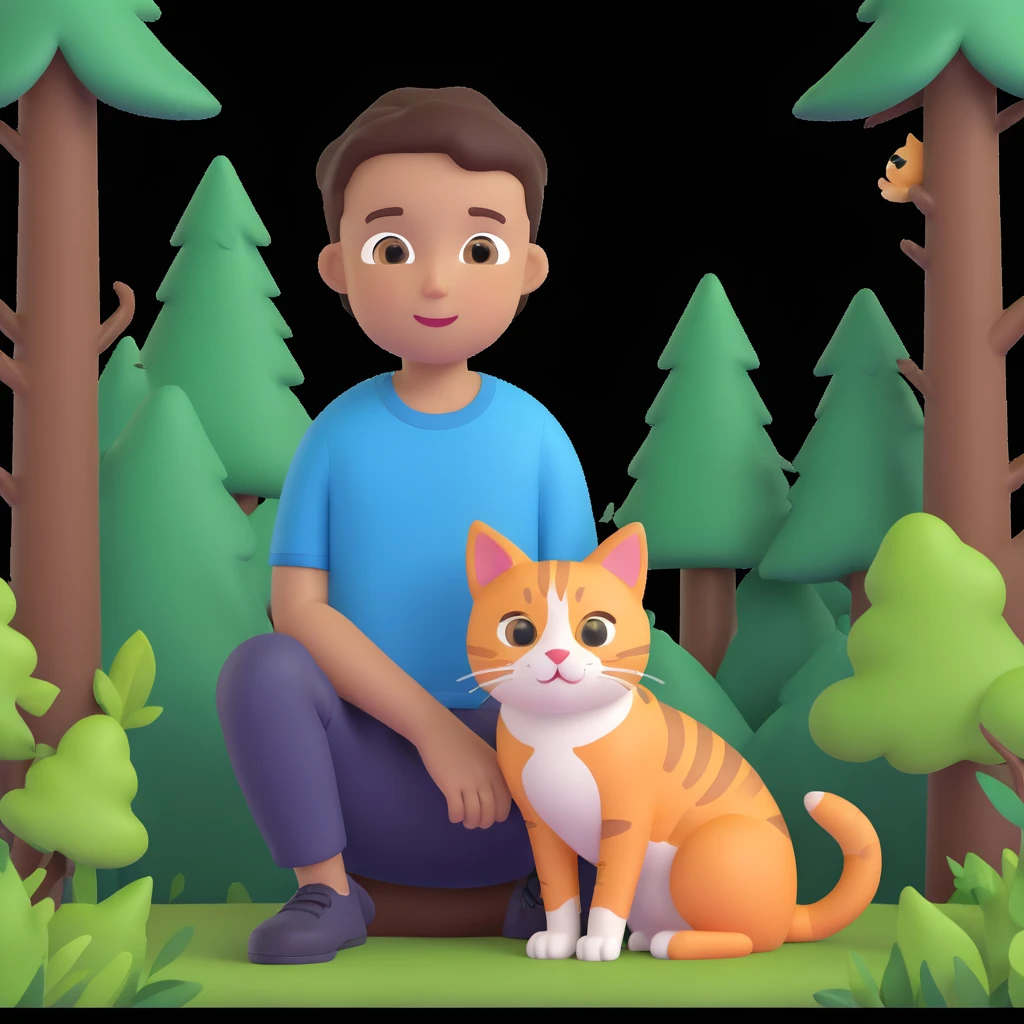 boy and cat pet in forrest background, close up pose emoji