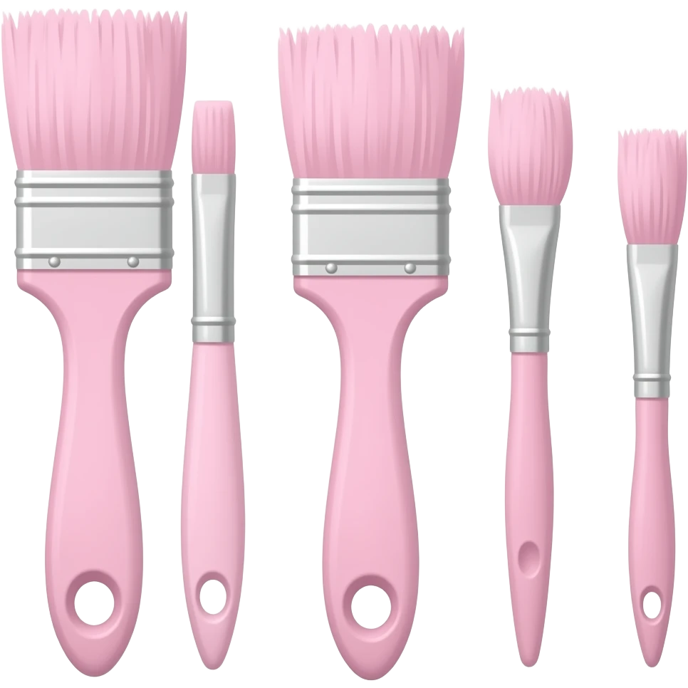 5 pink pastel light paintbrushes of different sizes with pink pastel light paint emoji