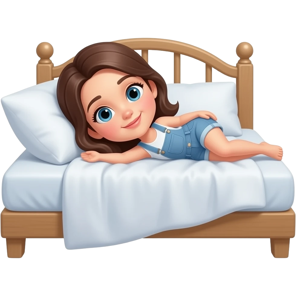 침대에 누워 있는 캐주얼한 스타일의 귀여운 여성 이모지 emoji