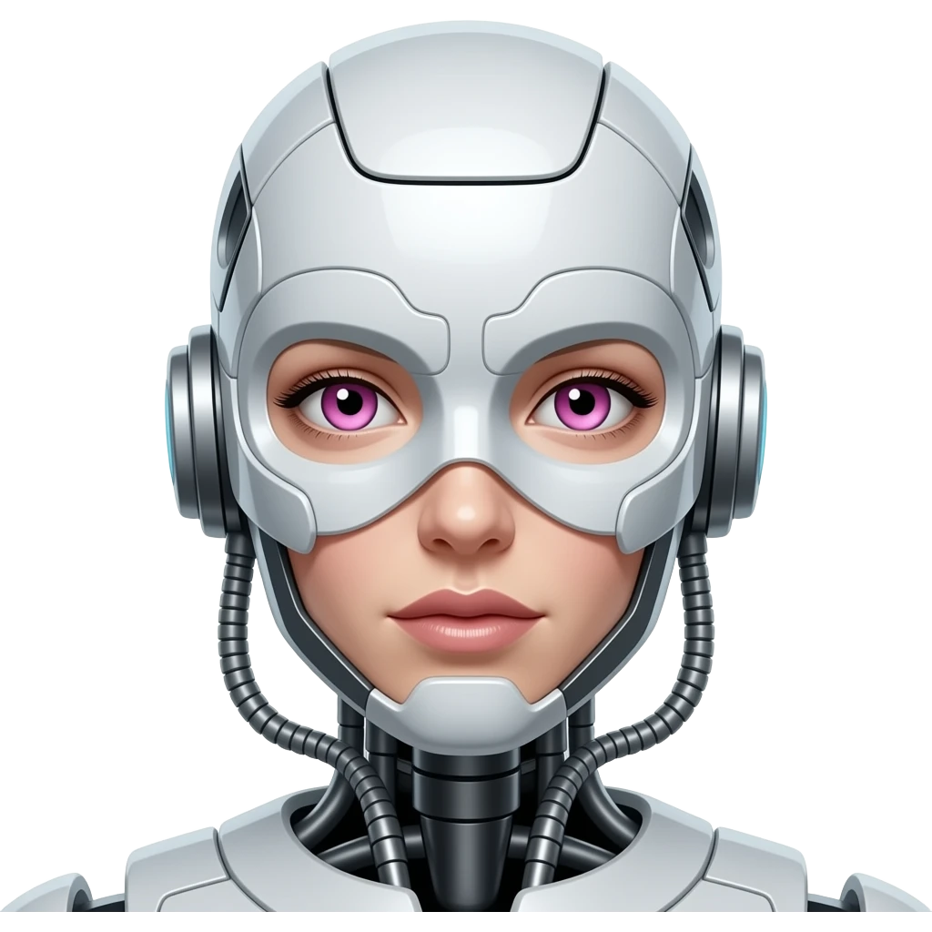 Female robot with pink eyes emoji