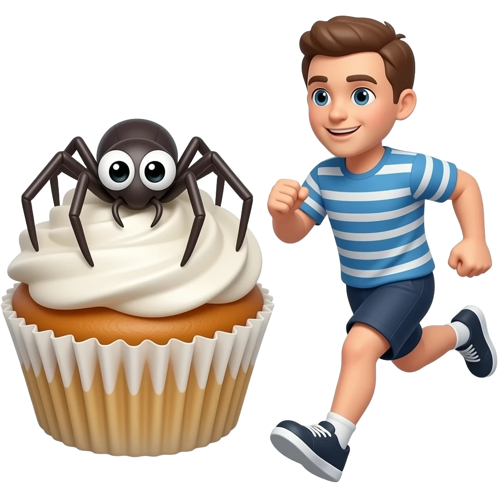 A mix of 🧁🕷👀🏃‍♂️ emoji