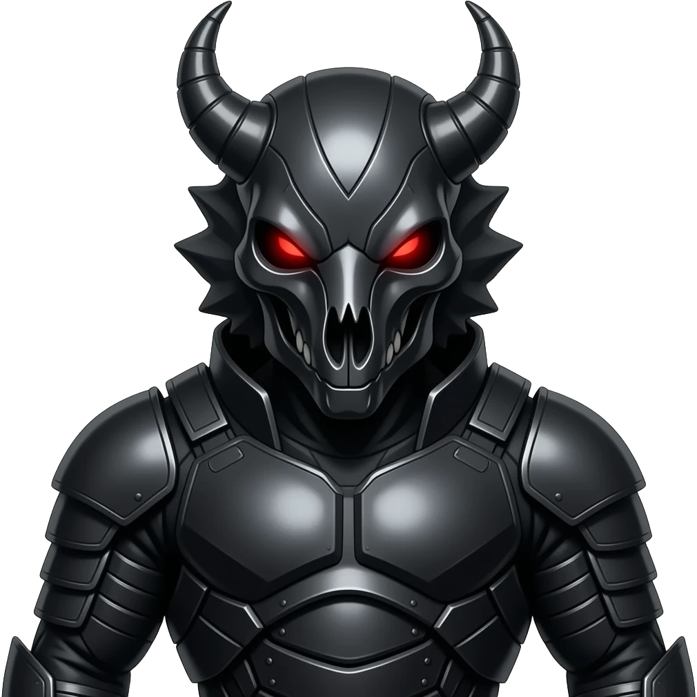 Shiny Dark Edgy Inteleon-Amaura-Fakémon-hybrid-creature (full body) with a horned animal-skull-mask emoji