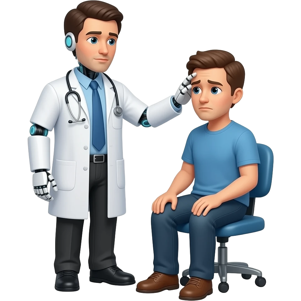 make an ai robot doctor in a lab coat helping a patient with the mental disorder. Make a doctor look like robot emoji