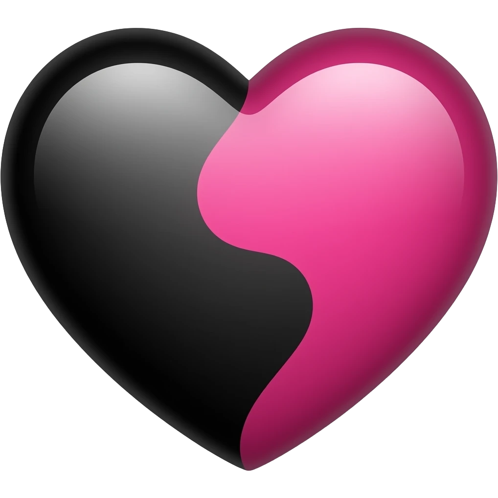 1 heart with 2 colors, black and pink. When the 2 colors come together, they blend a little. emoji