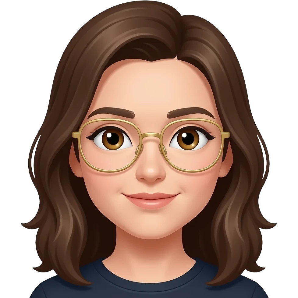 بنت شعر بني ستريت لون عيونها عسلي حنطية لابسة نظارات طبية لونها ذهبي رفيعة emoji