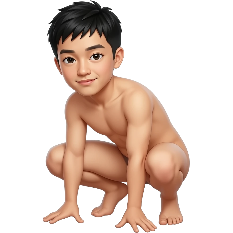 Young Chinese crouching down nude emoji