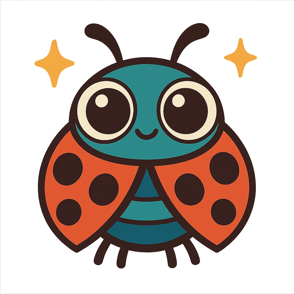 adorable bug with big eyes and sparkles emoji