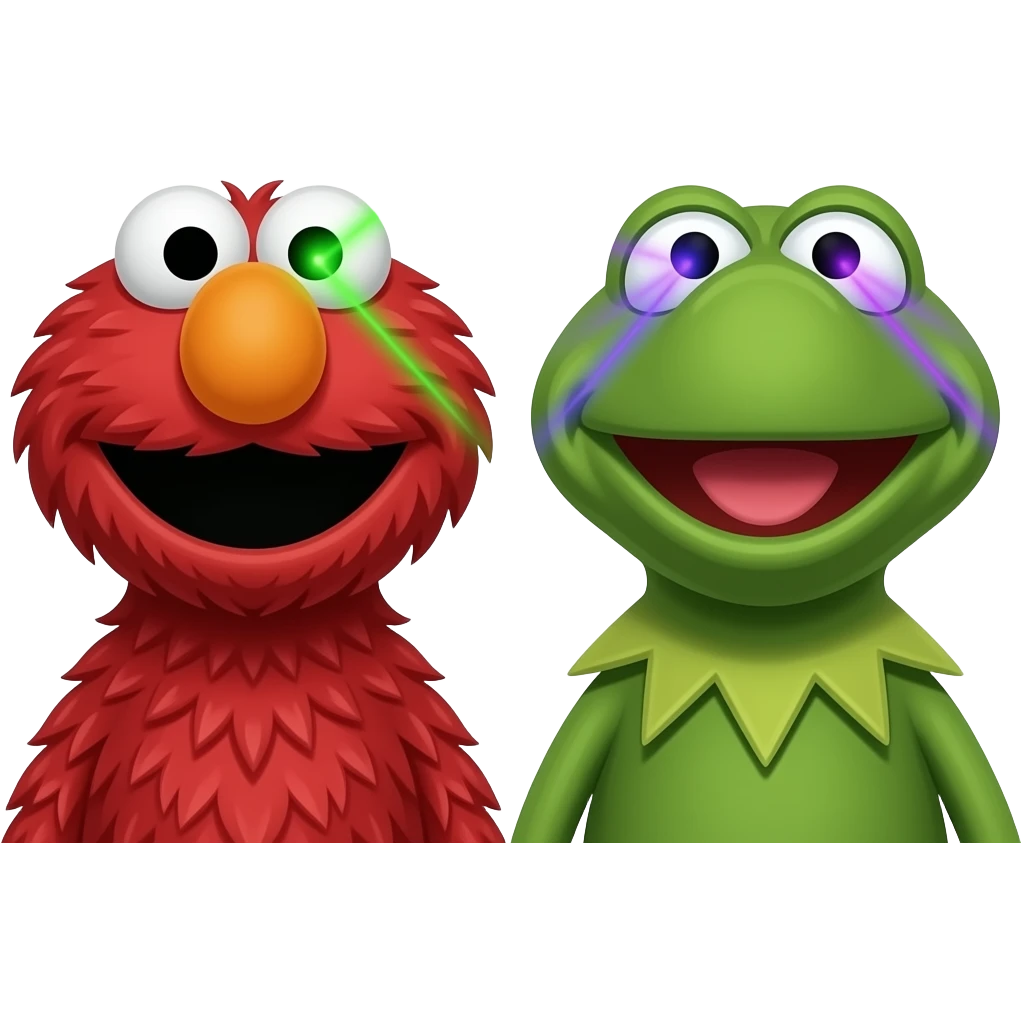 Elmo y kermit con rayos laser en los ojos emoji