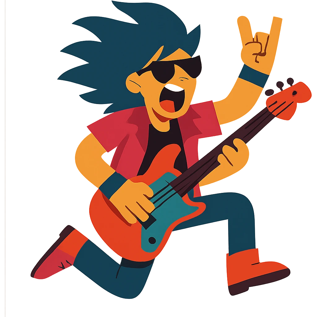vibrant toon style rock star jumping emoji