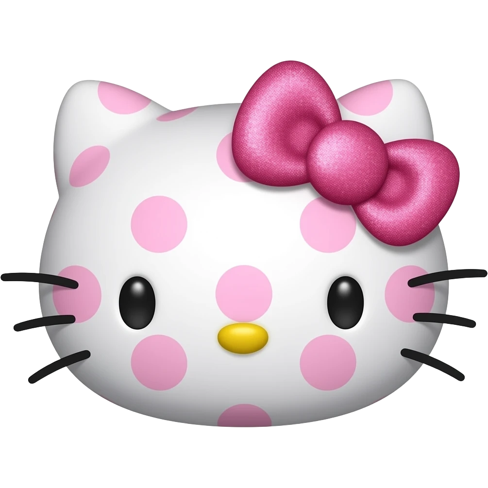 hello kitty head with pink glittery polka dots and a pink glittery bow emoji