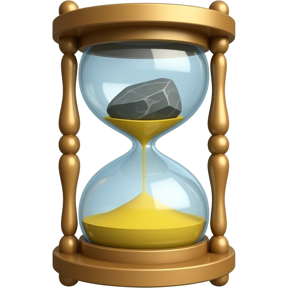An hourglass with a single large stone in the top halfinside emoji