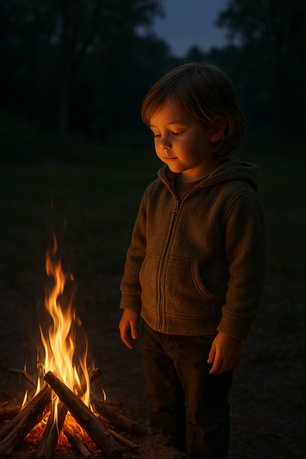 a child near a fire emoji