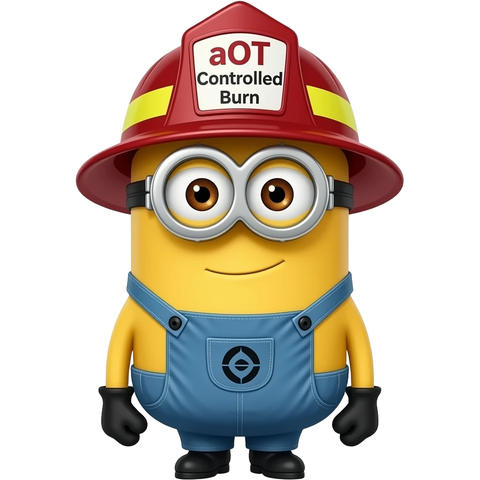 minion dressed as a  firefighter text aOT Controlled Burn on helmet emoji