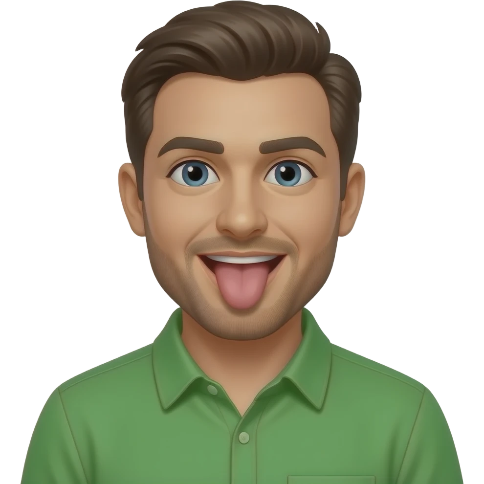 a man with the tongue out with green shirt emoji