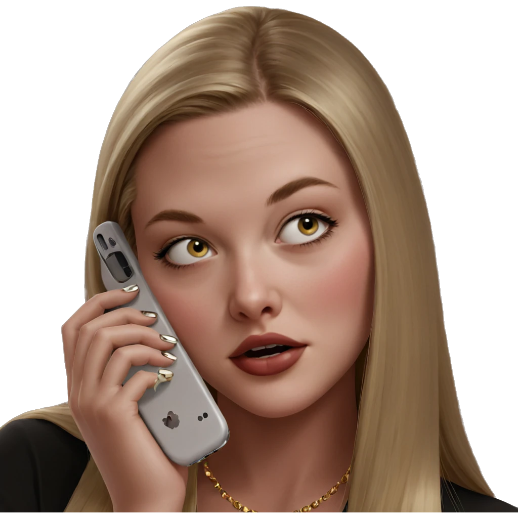blonde girl with phone jewelry emoji