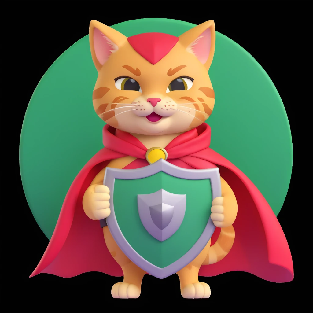 spartan cat winking, holding a shield, with a bright red cape emoji
