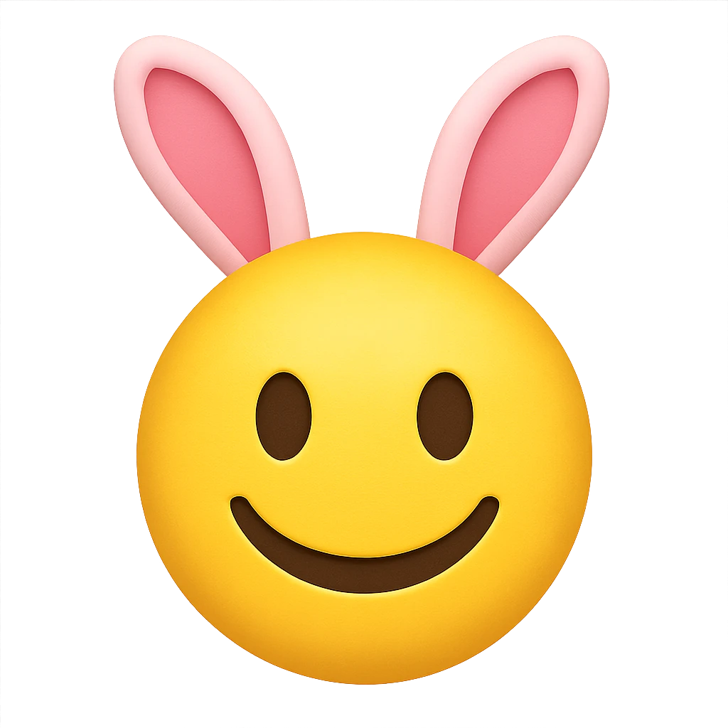 yellow face with pink bunny ears emoji, digital illustration emoji