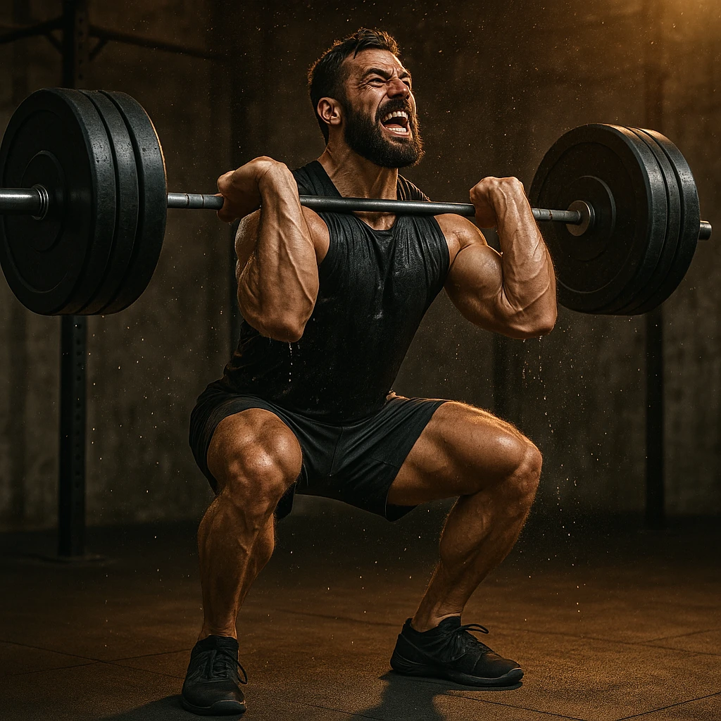 a muscular man lifting a barbell, Crossfit style, energetic pose, dynamic fitness scene emoji