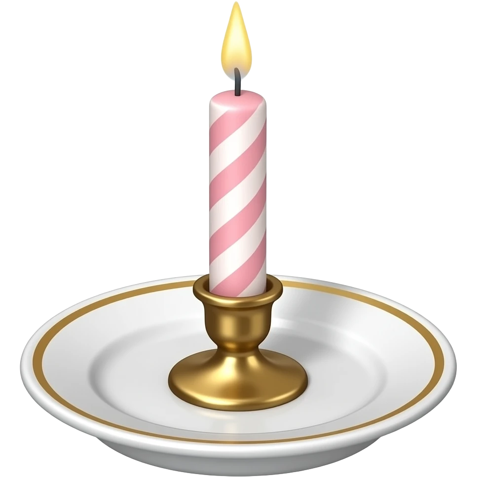 Thin tall neat petite cute slim dainty narrow Pastel Reddish-pinkish and gold and white vintage candle on a tiny narrow plate emoji