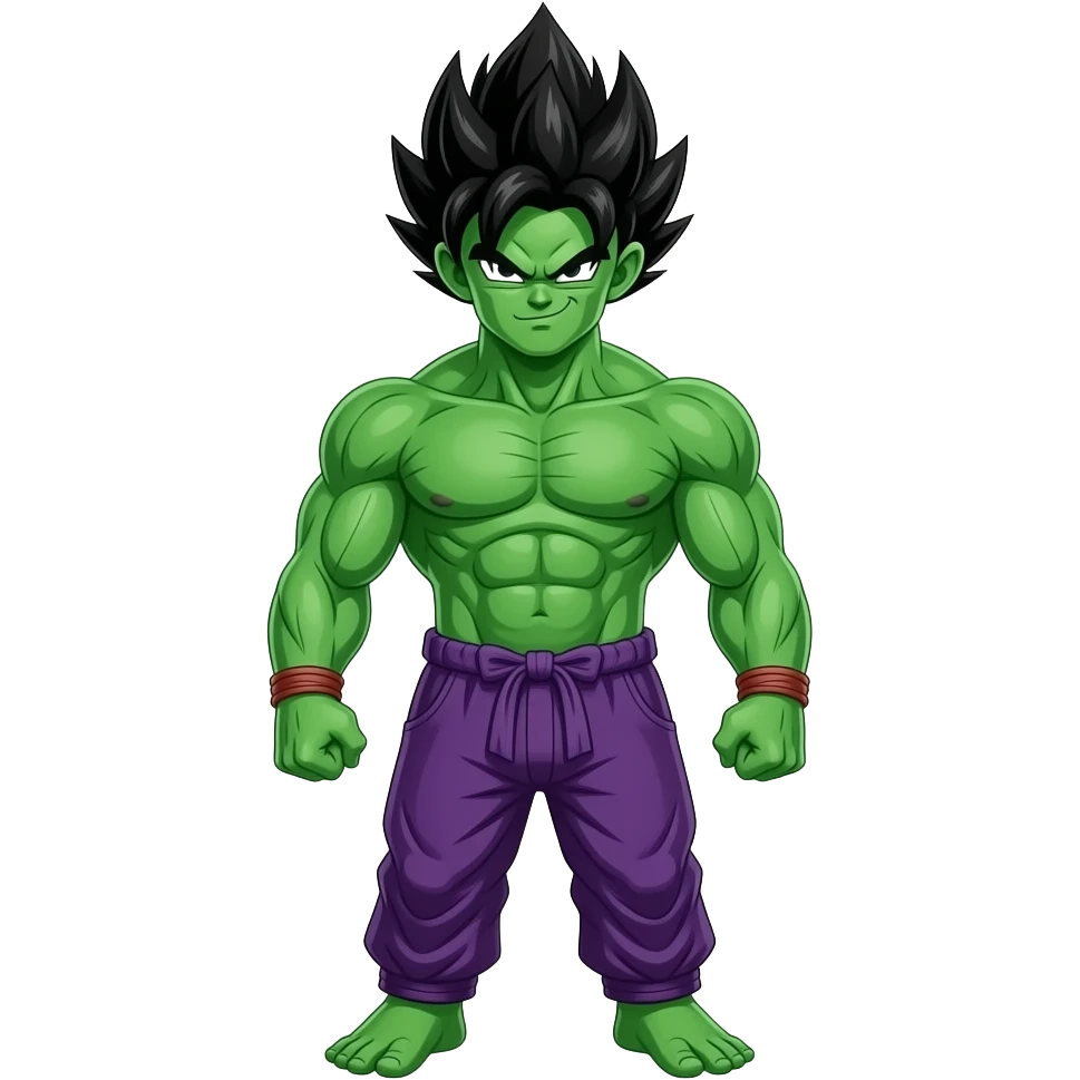 A beast that is green and have a hair that is black and then purple pants emoji