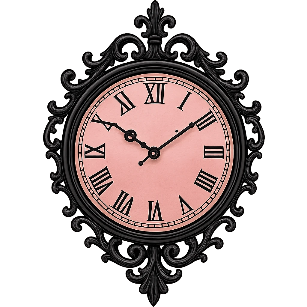 black and pink ornate wall clock emoji