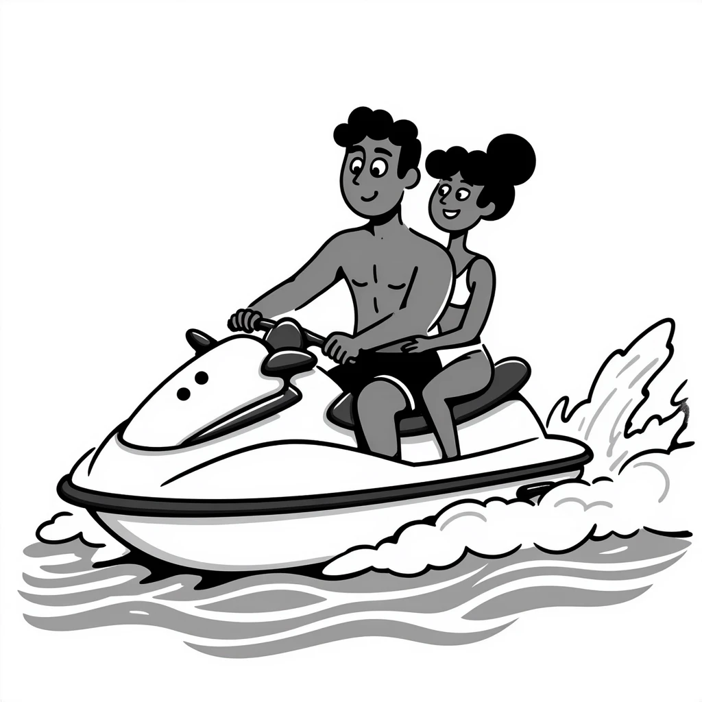 black man with a black woman on a jet ski emoji