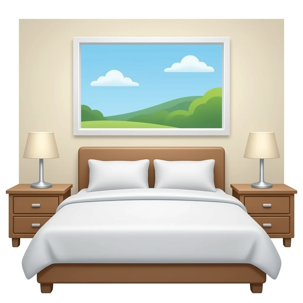 bedroom neutral color only white bed cover and nightstands emoji